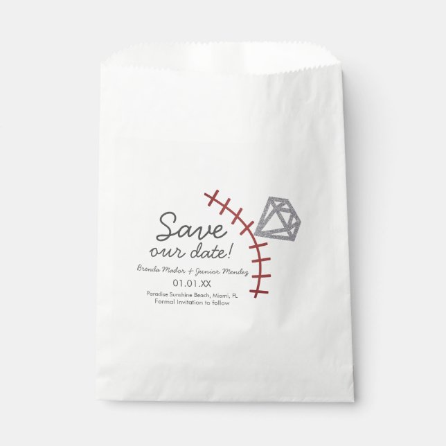 Sachets En Papier Baseball Homerun Diamant Gem  Save The Date     (Devant)
