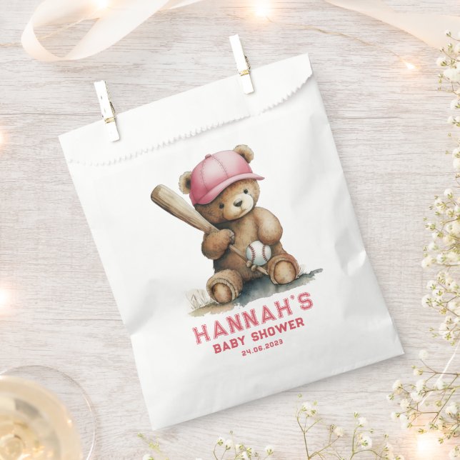 Sachets En Papier Baseball Teddy Bear Personalized Girl Baby Shower (Coupé)