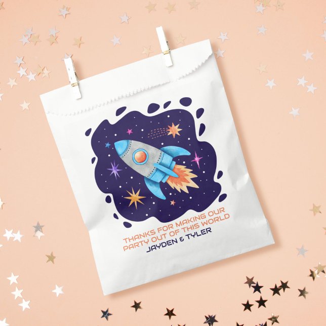 Sachets En Papier Bateau à fusée avec étoiles Espace extra-atmosphér (Rocket Ship with Stars Outer Space Galaxy Favor Bag)
