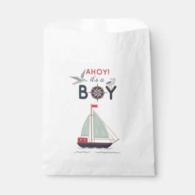 Sachets En Papier Bateaux nautiques Ahoy Baby Boy Shoy Party (Devant)