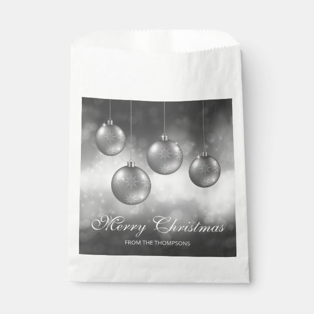 Sachets En Papier Baubles de Noël gris argenté avec texte personnali (Devant)