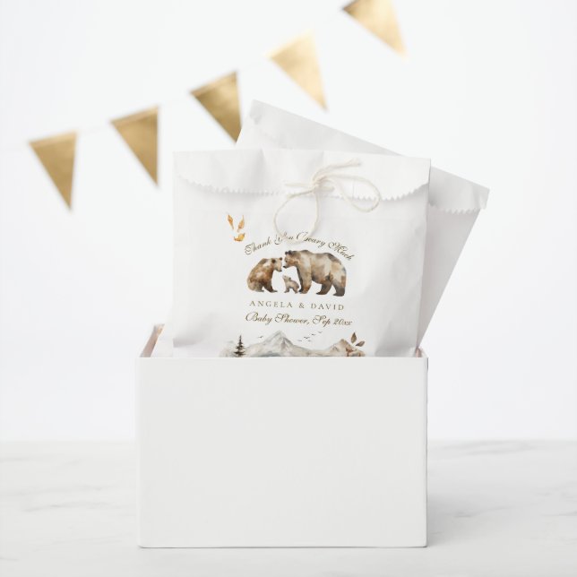Sachets En Papier Bear Adventure Fall Mountain Neutral Baby shower (Fête)
