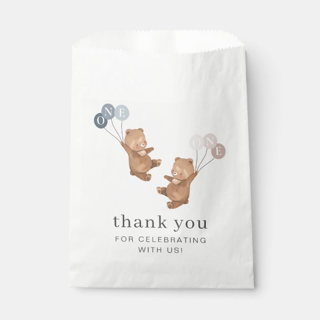 Sachets En Papier Bear Boy Girl Twins - 1er anniversaire - (Devant)