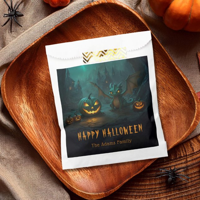 Sachets En Papier Beau Dragon d'Halloween avec Citrouilles effrayant (Créateur téléchargé)