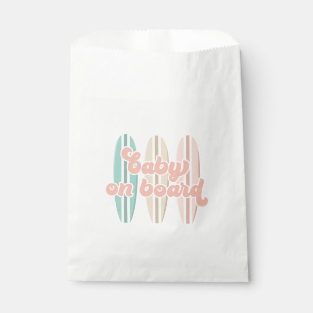 Sachets En Papier Bébé à bord Surfboard Baby shower de plage (Devant)