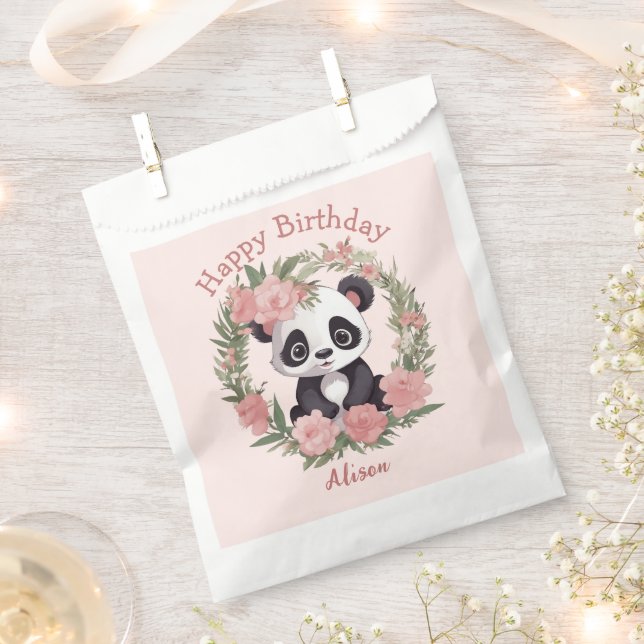 Sachets En Papier Bébé adorable Panda Ours avec fleurs (Coupé)