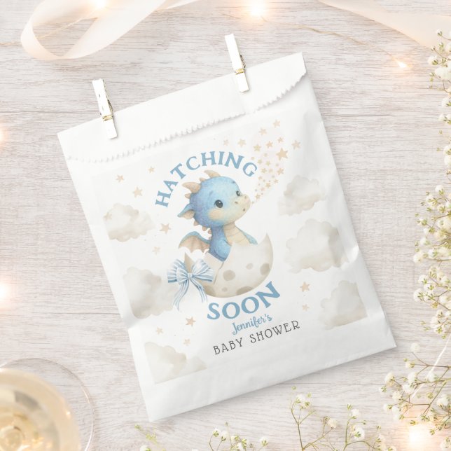 Sachets En Papier Bébé Dragon Fête Prénatale Garçon Bleu Qui Éclosen (Coupé)