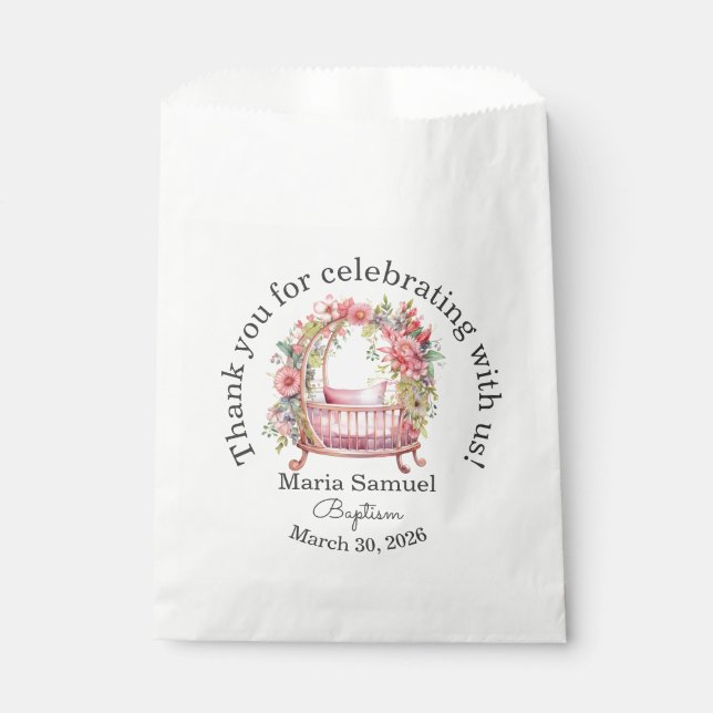 Sachets En Papier Bébé floral Bébé Sticker rose (Devant)