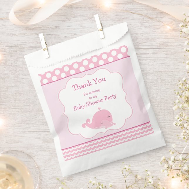 Sachets En Papier Bébé mignon baleine rose Fille Baby shower fête (Coupé)