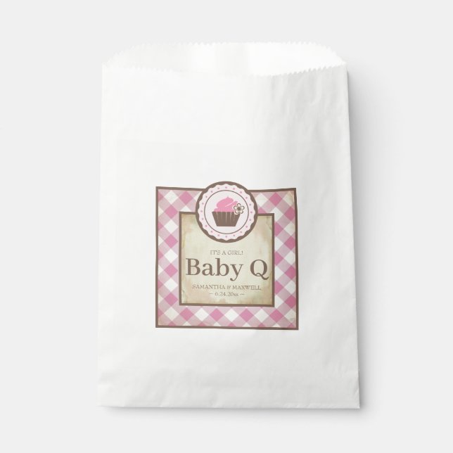 Sachets En Papier Bébé Q En vichy rose et Cupcake (Devant)