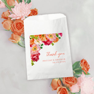 Sachets En Papier Belle Fête des mariées florale orange et rose vif