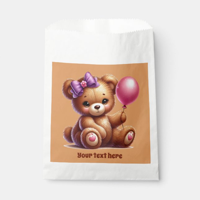 Sachets En Papier Belle fille ours personnalisable (Devant)