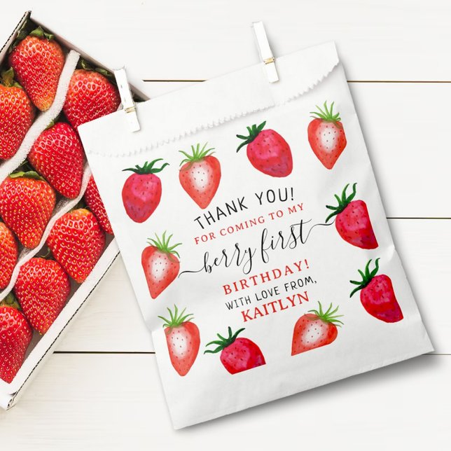 Sachets En Papier Berry aux fraises sucrées Premier 1er anniversaire (Créateur téléchargé)