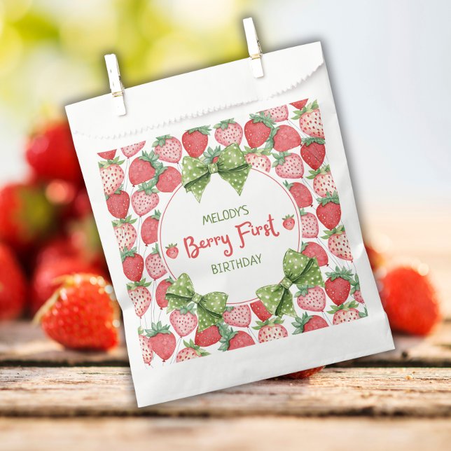 Sachets En Papier Berry First Birthday Strawberry Party Favor Bags (Créateur téléchargé)