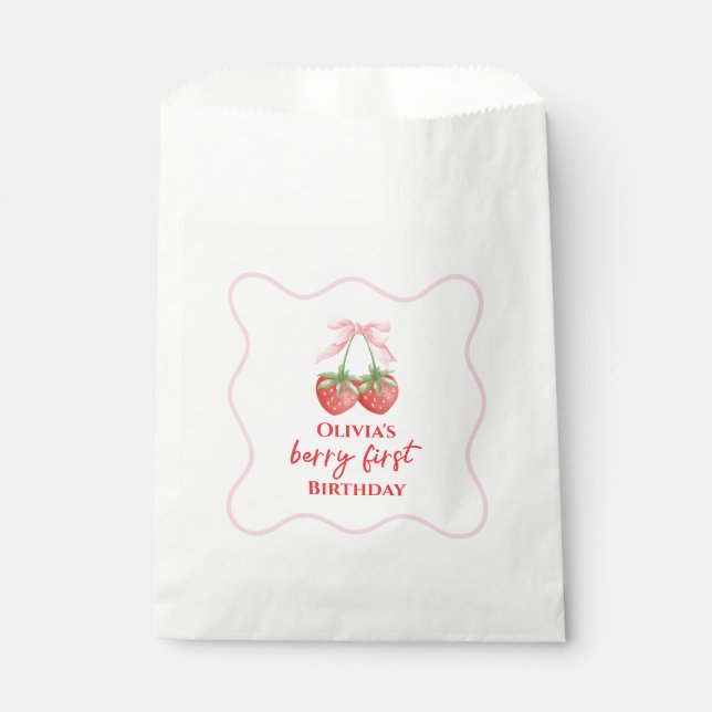 Sachets En Papier Berry premier anniversaire de fraise Rose Bow (Devant)