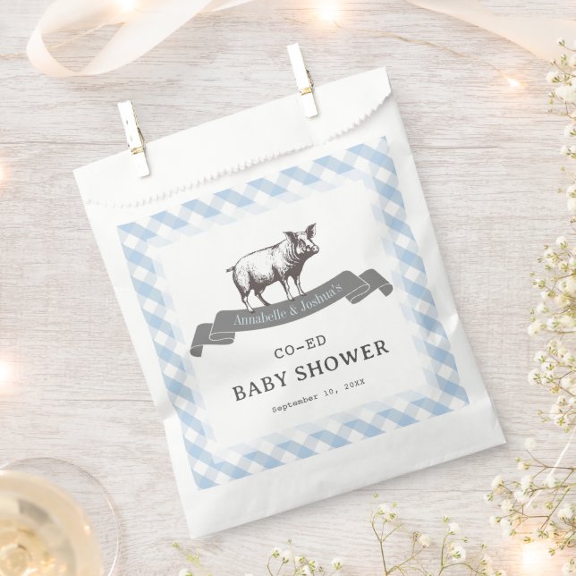 Sachets En Papier Bibs & Ribs BBQ Rustique Bleu En vichy Baby shower (Coupé)