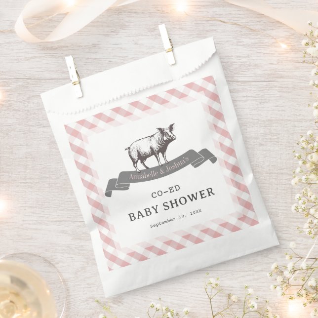 Sachets En Papier Bibs & Ribs BBQ Rustique Rose En vichy Baby shower (Coupé)