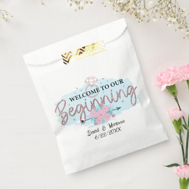 Sachets En Papier Bienvenue notre début ajouter nom date Mariage (Scellé)