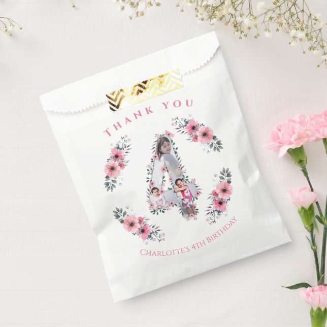 Sachets En Papier Big 4th Birthday Girl Photo Collage Fleur rose (Scellé)