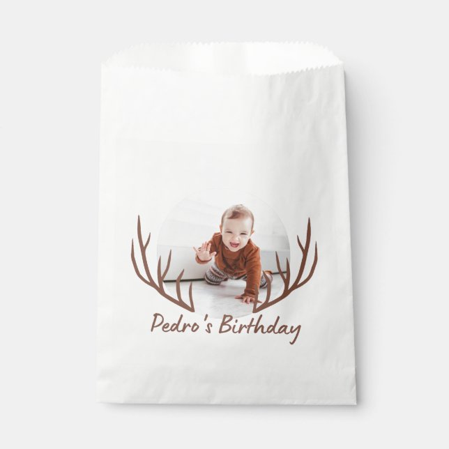 Sachets En Papier Big One Deer Antlers Rustique 1er anniversaire (Devant)