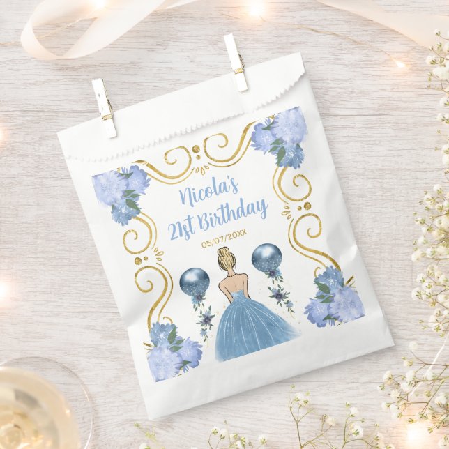 Sachets En Papier Birthday Party Blonde Princess in Dusty Blue (Coupé)