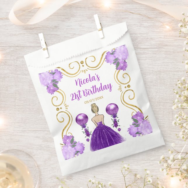 Sachets En Papier Birthday Party Blonde Princess in Purple (Coupé)