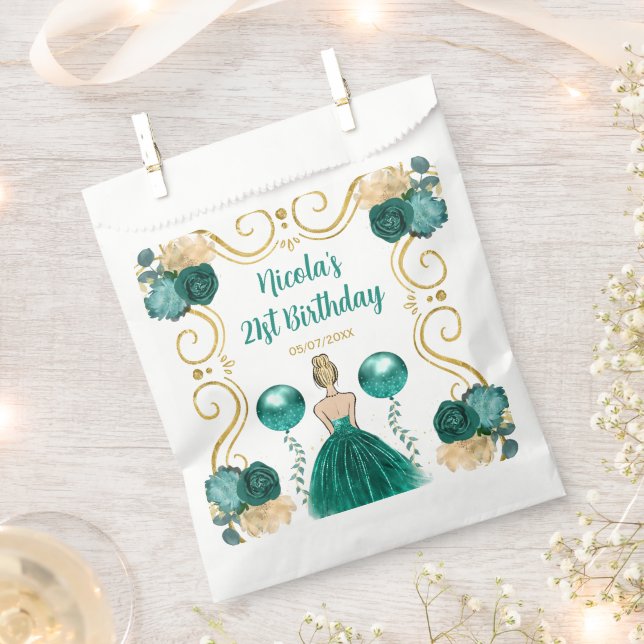 Sachets En Papier Birthday Party Blonde Princess in Teal (Coupé)