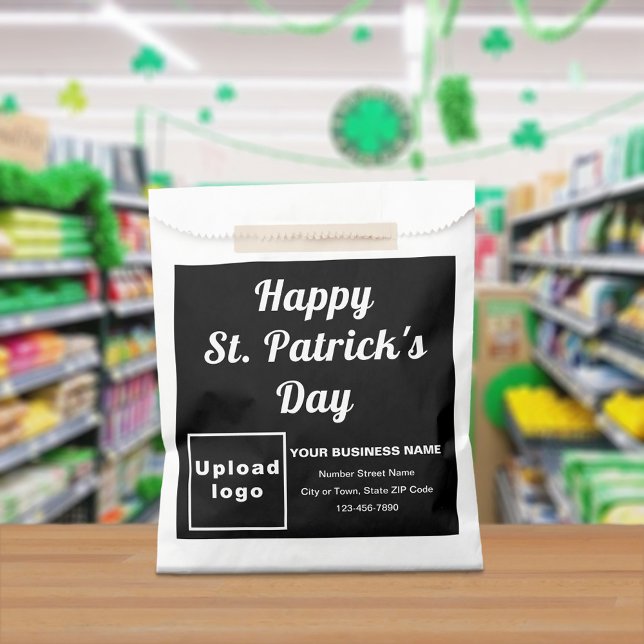 Sachets En Papier Black Business Brand, St. Patrick's Day, sac en pa (Black business brand with St. Patrick's Day greeting on paper bag)