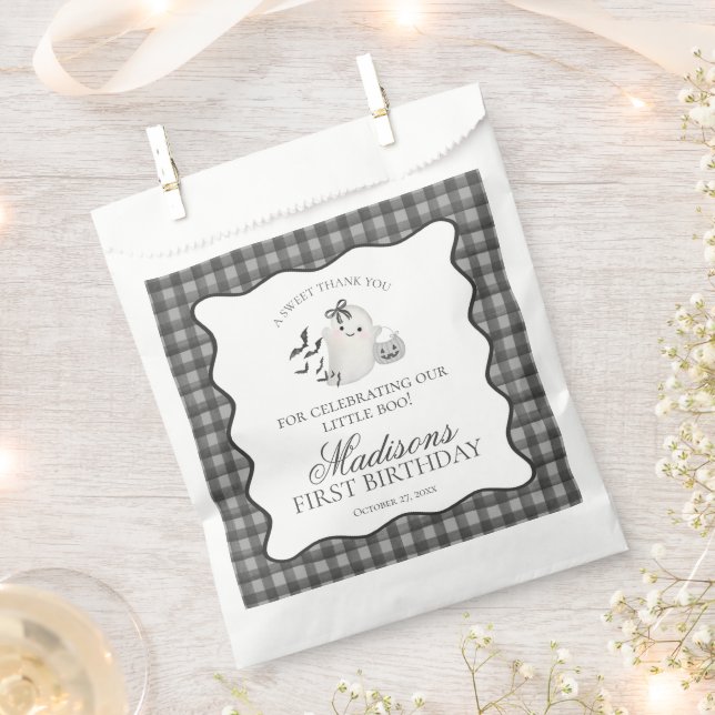 Sachets En Papier Black Gingham Little Boo Ghost Birthday Dessert (Coupé)