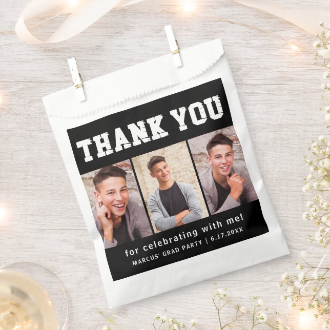 Sachets En Papier Black Graduation 3 Merci photo (Coupé)