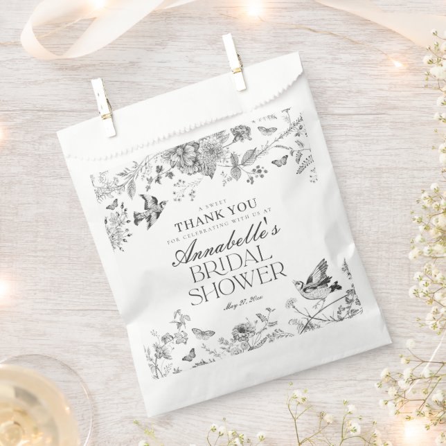 Sachets En Papier Black Toile De Jouy Floral Bridal Shower Dessert (Coupé)