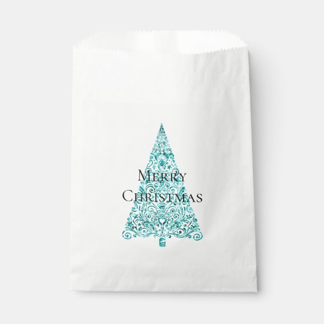Sachets En Papier Blanc Aqua Bleu sapin de Noël (Devant)