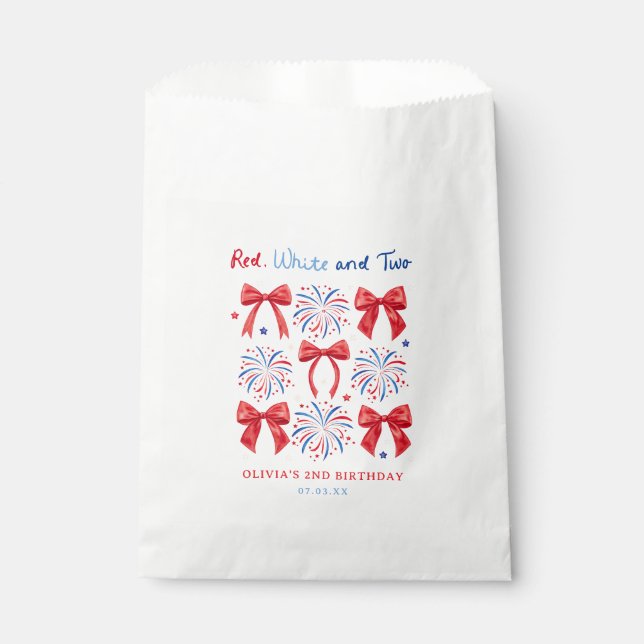 Sachets En Papier Blanc rouge et deux juillet Fille 2e anniversaire  (Devant)