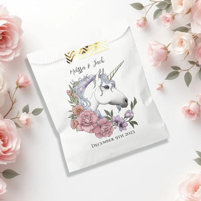 Sachets En Papier Blanc Unicorne rose Fleurs Bleu (Créateur téléchargé)