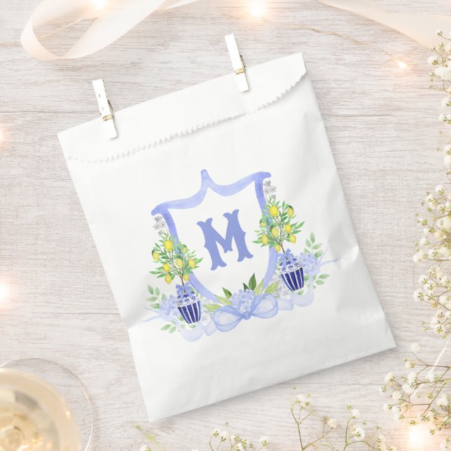 Sachets En Papier Blason Monogramme d'Arbre de Citron à l'Aquarelle (Coupé)