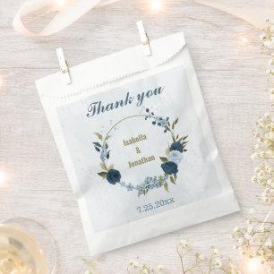 Sachets En Papier bleu clair marine fleurs mariage