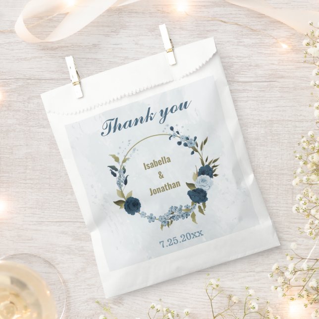 Sachets En Papier bleu clair marine fleurs mariage (Coupé)