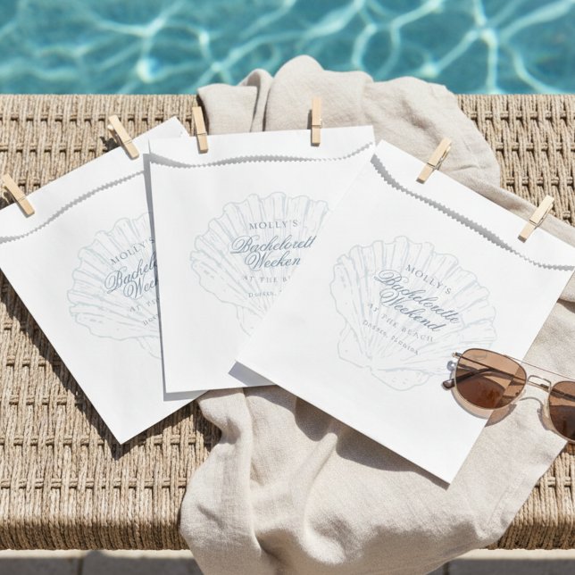 Sachets En Papier Bleu côtier Coquillage Enterrement de vie de jeune (Coastal Blue Seashell Bachelorette Favor Bag)
