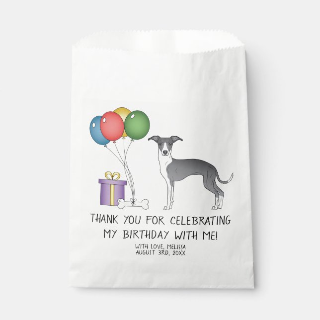 Sachets En Papier Bleu Et Blanc Italien Greyhound Cute Chien Anniver (Devant)