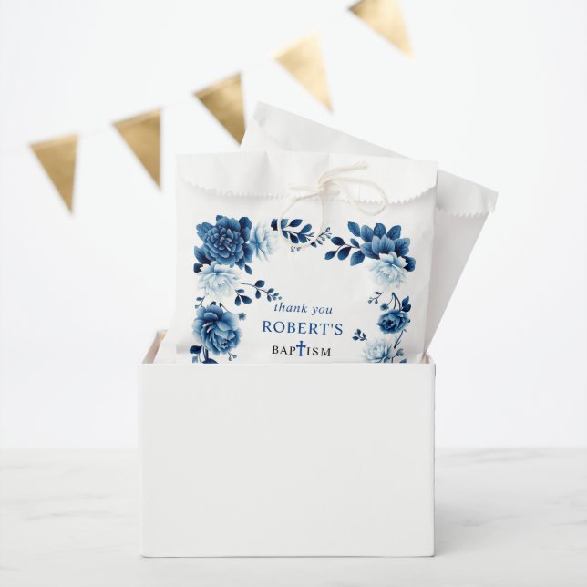 Sachets En Papier Bleu floral Chinoiserie garçon Baptême Merci (Fête)
