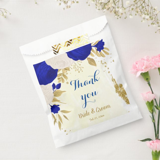 Sachets En Papier bleu royal fleurs blanches or botanique (Scellé)