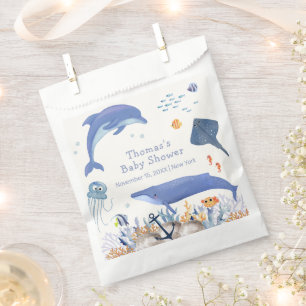 Sachets En Papier Bleu Rustique Océan Dolphin Whale Boy Baby shower