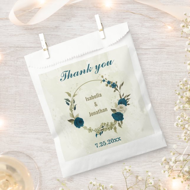Sachets En Papier bleu sarcelle beige floral mariage  (Coupé)
