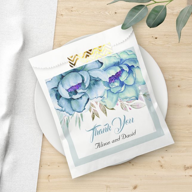 Sachets En Papier Bleu, vert menthe aquarelle fleurs mariage florale (Créateur téléchargé)