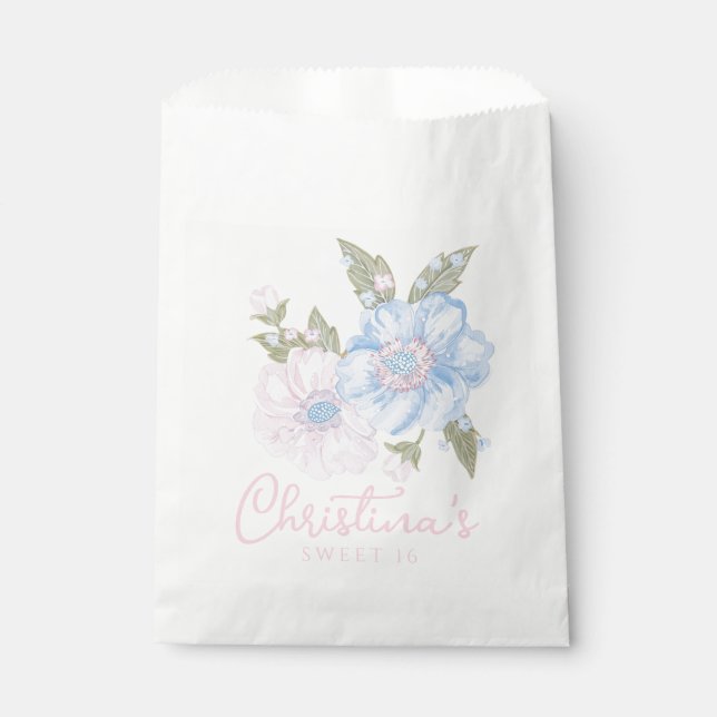 Sachets En Papier Blue and Pink Grandmillennial Floral Sweet 16 (Devant)