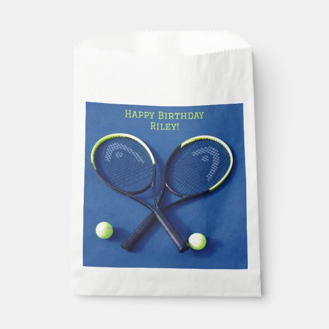 Sachets En Papier Blue Anniversaire Raquettes et Balls Tennis (Devant)