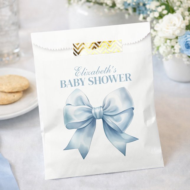 Sachets En Papier Blue Bow Baby Boy Elegant Baby Shower (Blue Bow Baby Boy Elegant Baby Shower Favor Bag)