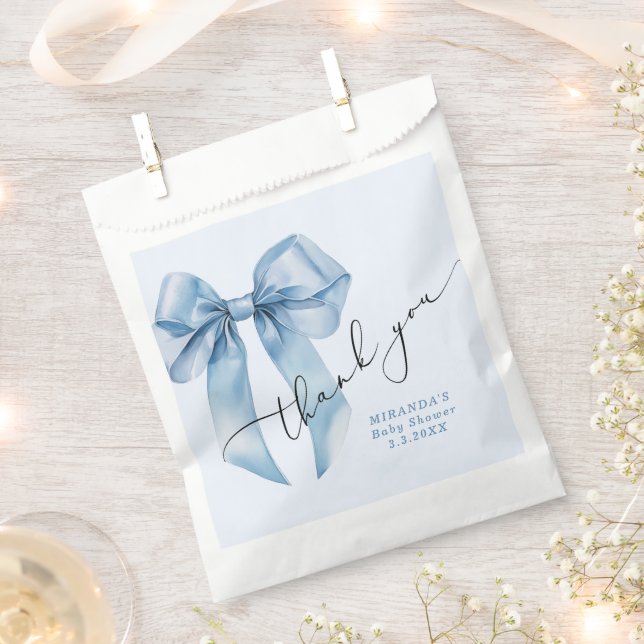 Sachets En Papier Blue Bow Baby garçon Douche Merci (Coupé)