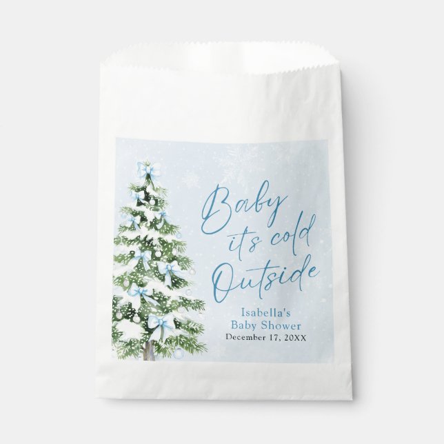 Sachets En Papier Blue Bows Boy Baby It's Cold Outside Baby shower (Devant)