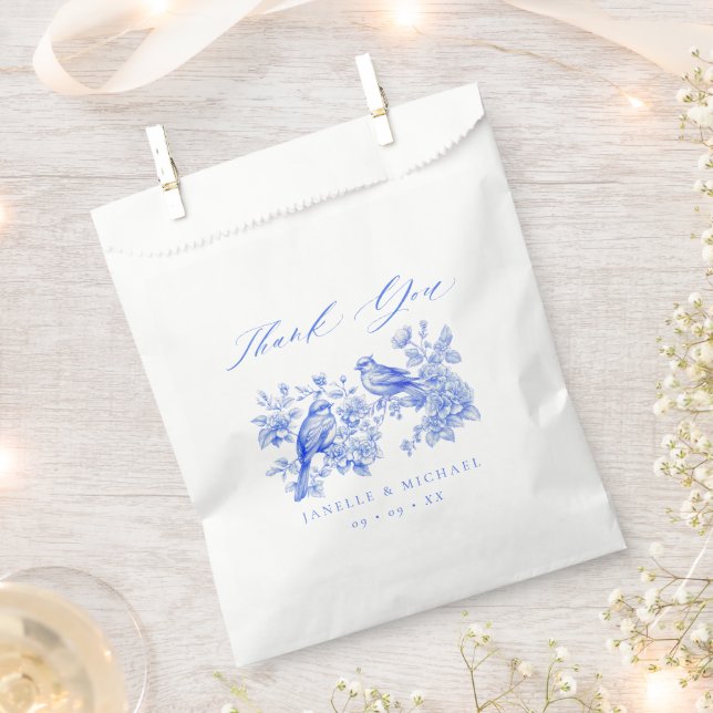 Sachets En Papier Blue Chinoiserie Inséparables Vintages Mariage (Coupé)